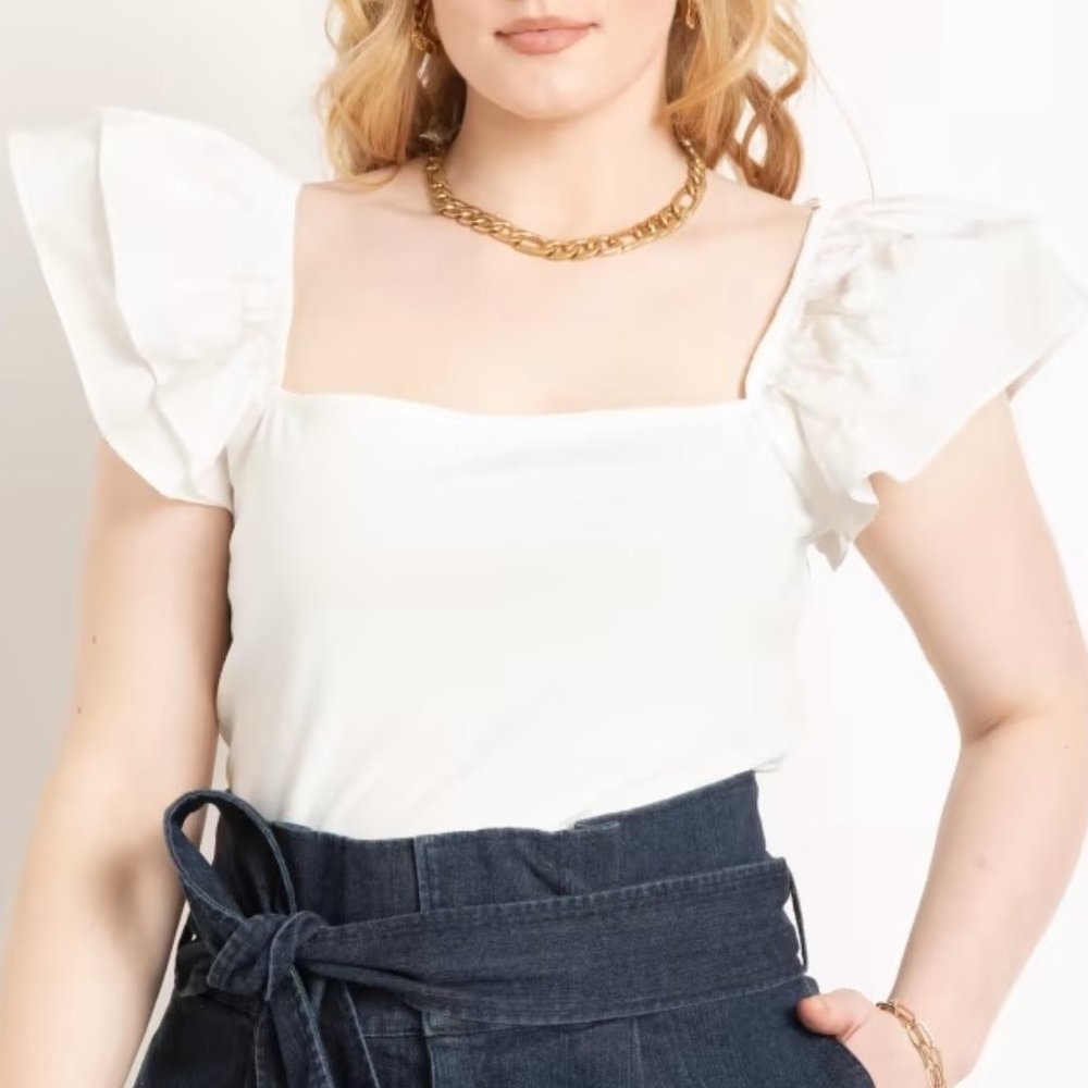 NWT Eloquii Soft White Flutter top, size 26/28